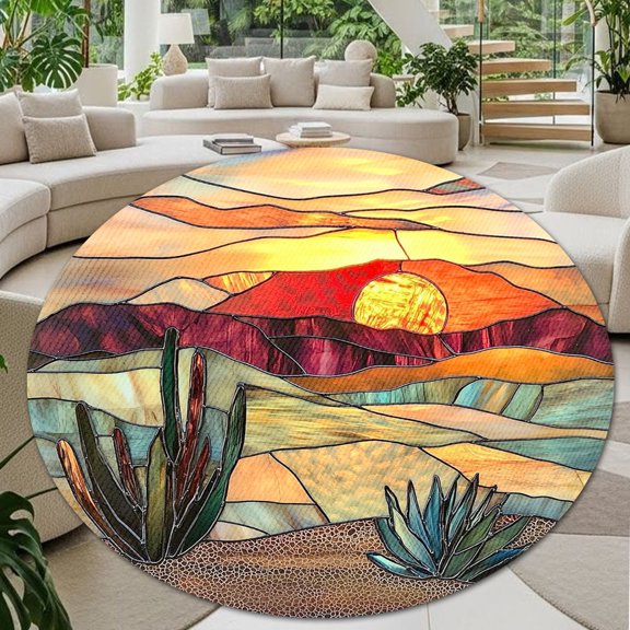 Round Rug, Sunset1 Soft Washable Carpet, Non-Slip Floor Mat for Living Room Bedroom Home Decor 24 Inch