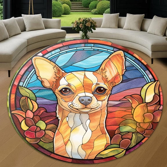 Round Rug, Tan Chihuahua Soft Washable Carpet, Non-Slip Floor Mat for Living Room Bedroom Home Decor 24 Inch
