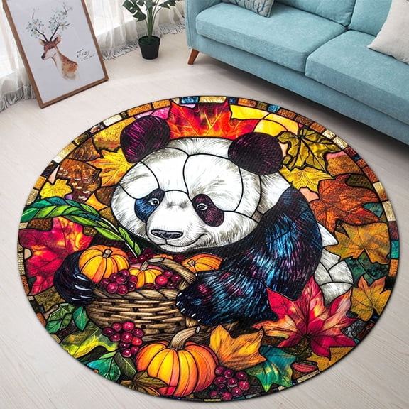 Round Rug, Thanksgiving Panda 3 Soft Washable Carpet, Non-Slip Floor Mat for Living Room Bedroom Home Decor 24 Inch