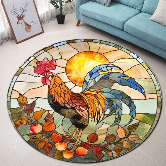 Round Rug, Thanksgiving Rooster Cute Design Soft Washable Carpet, Non-Slip Floor Mat for Living Room Bedroom Home Decor 24 Inch
