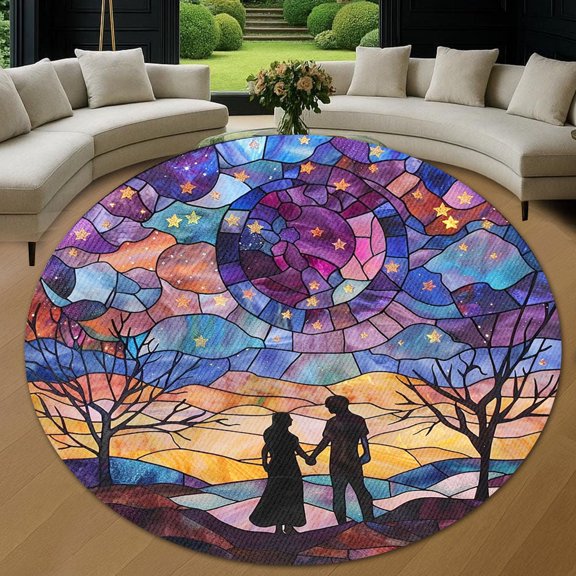 Round Rug, Valentine Couple 3 Soft Washable Carpet, Non-Slip Floor Mat for Living Room Bedroom Home Decor 24 Inch