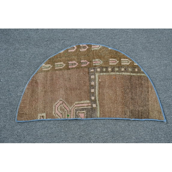 Round Rug, Vintage Rug, Turkish Rug, Small Rug, Home Decor Carpet, 30x18 inches Brown Carpet, Handwoven Entry Carpet, 12324