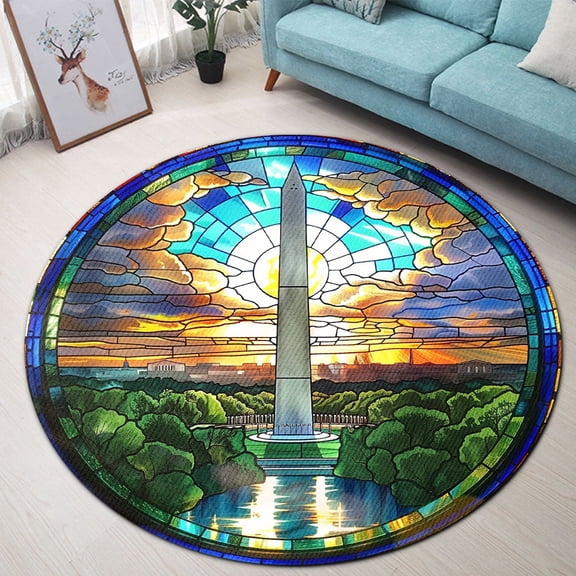 Round Rug, Washington Monument Soft Washable Carpet, Non-Slip Floor Mat for Living Room Bedroom Home Decor 24 Inch