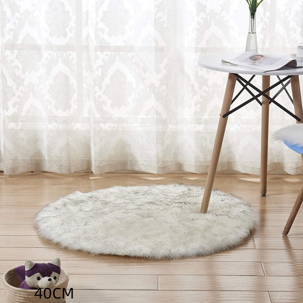 Round Rug White Faux Fur Rug Fluffy Washable Shag Rug for Living Room ...
