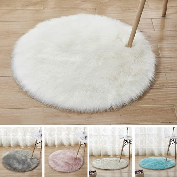 Round Rug White Faux Fur Rug Fluffy Washable Shag Rug for Living Room Fuzzy Small Circle Rug for Bedroom Dorm Plush Rug Room Decor, 16"