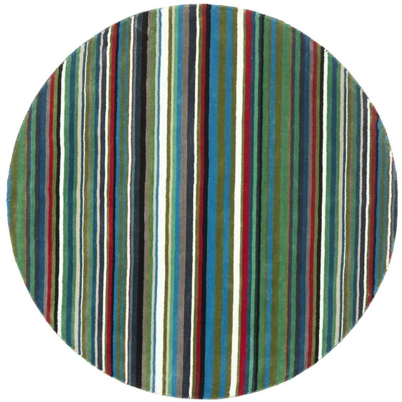 Contemporary Rug - Rodeo Drive Wool Pile -Green/Multi-Color:Green/Multi,Design:Contemporary,Shape:Round,Size:6'L x 6' W