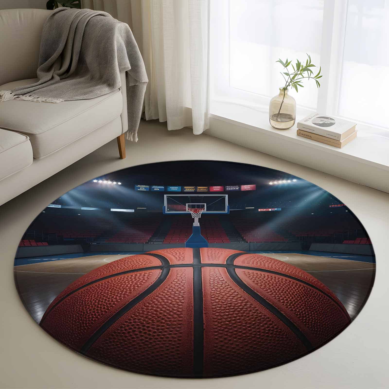 Round Rugs 3.3 Ft, Basketball Non Slip Area Rugs for Kitchen Bedroom ...