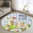 thumbnail image 1 of Round Rugs 3.3 Ft, Easter Non Slip Area Rugs for Kitchen Bedroom Entryway, Spring Bunny Sheep Floral Eggs Botanical Blue Check Washable Carpet Runner Rug Floor Mats for Bedroom Home Decor, 1 of 8