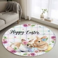 thumbnail image 1 of Round Rugs 3.3 Ft, Easter Rabbits Non Slip Area Rugs for Kitchen Bedroom Entryway, Cute Bunny Faisy Leaf Eggs Spring Colorful Plaid Washable Carpet Runner Rug Floor Mats for Bedroom Home Decor, 1 of 8