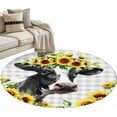 thumbnail image 1 of Round Rugs 3.3 Ft, Farmhouse Cow Non Slip Area Rugs for Kitchen Bedroom Entryway, Pastoral Sunflower Botanical Gray Plaid Washable Carpet Runner Rug Floor Mats for Bedroom Home Decor, 1 of 9