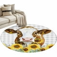 thumbnail image 1 of Round Rugs 3.3 Ft, Farmhouse Cow Non Slip Area Rugs for Kitchen Bedroom Entryway, Vintage Country Sunflower Gray Plaid Washable Carpet Runner Rug Floor Mats for Bedroom Home Decor, 1 of 9