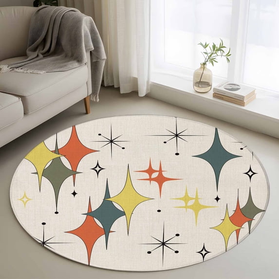 Round Rugs 3.3 Ft, Multi-Color Diamond Non Slip Area Rugs for Kitchen Bedroom Entryway, Modern Geometric Middle Century Beige Washable Carpet Runner Rug Floor Mats for Bedroom Home Decor