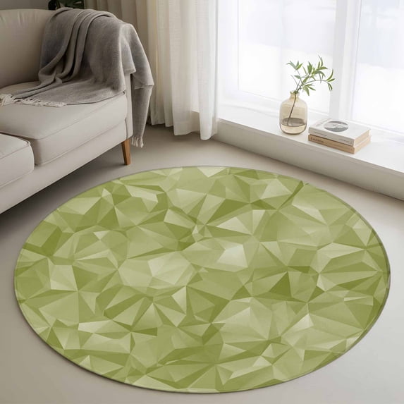 Round Rugs 3.3 Ft, Sage Green Geometric Non Slip Area Rugs for Kitchen Bedroom Entryway, Modern Stereotypic Abstract Art Washable Carpet Runner Rug Floor Mats for Bedroom Home Decor