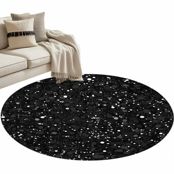 Round Rugs 3.3 Ft, Star Sky Non Slip Area Rugs for Kitchen Bedroom Entryway, Modern Abstract Black Starry Night Dots Pattern Washable Carpet Runner Rug Floor Mats for Bedroom Home Decor
