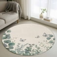 thumbnail image 1 of Round Rugs 3.3 Ft, Teal Eucalyptus Leaves Non Slip Area Rugs for Kitchen Bedroom Entryway, Butterflies Summer Leaf Rustic Washable Carpet Runner Rug Floor Mats for Bedroom Home Decor, 1 of 9