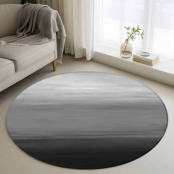 Round Rugs 3.3Ft, Black Grey Ombre Round Area Rug Washable Indoor Throw Carpet, Modern Abstract Art Texture Soft Non Slip Circle Rug for Laundry Room Patio Home Decor Aesthetic