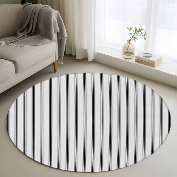 Round Rugs 3.3Ft, Black Striped Round Area Rug Washable Indoor Throw Carpet, Black White Stripes Farmhouse Soft Non Slip Circle Rug for Laundry Room Patio Home Decor Aesthetic