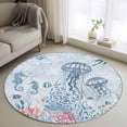 thumbnail image 1 of Round Rugs 3.3Ft, Blue Jellyfish Coastal Round Area Rug Washable Indoor Throw Carpet, Beach Nautical Ocean Coral Seahorse Soft Non Slip Circle Rug for Laundry Room Patio Home Decor Aesthetic, 1 of 8