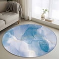 thumbnail image 1 of Round Rugs 3.3Ft, Blue Marble Round Area Rug Washable Indoor Throw Carpet, Modern Abstract Art Yellow Lines Ink Painting Soft Non Slip Circle Rug for Laundry Room Patio Home Decor Aesthetic, 1 of 8