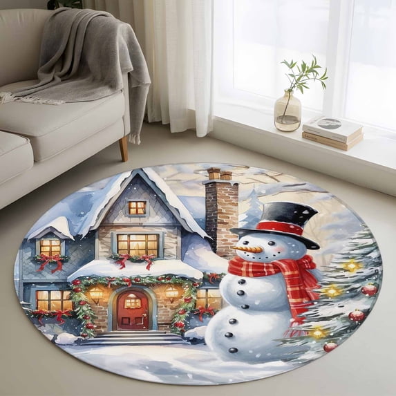 Round Rugs 3.3Ft, Christmas Round Area Rug Washable Indoor Throw Carpet, Xmas Snowman Winter Snowflake Farmhouse Soft Non Slip Circle Rug for Laundry Room Patio Home Decor Aesthetic