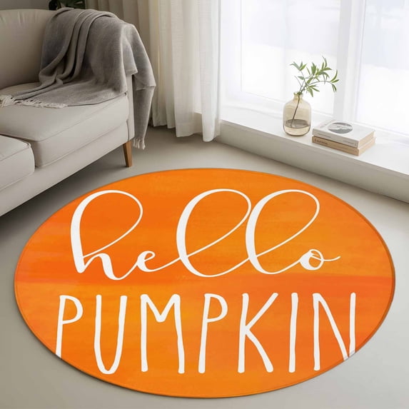 Round Rugs 3.3Ft, Hello Pumpkins Round Area Rug Washable Indoor Throw Carpet, Thanksgiving Watercolor Orange Ombre Soft Non Slip Circle Rug for Laundry Room Patio Home Decor Aesthetic