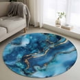 thumbnail image 1 of Round Rugs 3.3Ft, Navy Blue Marble Round Area Rug Washable Indoor Throw Carpet, Ink Painting Modern Abstract Yellow Soft Non Slip Circle Rug for Laundry Room Patio Home Decor Aesthetic, 1 of 8