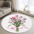 thumbnail image 1 of Round Rugs 3.3Ft, Pink Tulip Floral Round Area Rug Washable Indoor Throw Carpet, Spring Flowers Romantic Modern Art Soft Non Slip Circle Rug for Laundry Room Patio Home Decor Aesthetic, 1 of 8