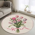 thumbnail image 1 of Round Rugs 3.3Ft, Pink Tulip Round Area Rug Washable Indoor Throw Carpet, Spring Floral Romantic Flowers Rustic Soft Non Slip Circle Rug for Laundry Room Patio Home Decor Aesthetic, 1 of 8