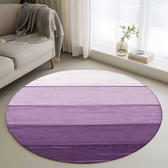 Round Rugs 3.3Ft, Purple Ombre Round Area Rug Washable Indoor Throw Carpet, Farmhouse Vintage Wooden Striped Soft Non Slip Circle Rug for Laundry Room Patio Home Decor Aesthetic