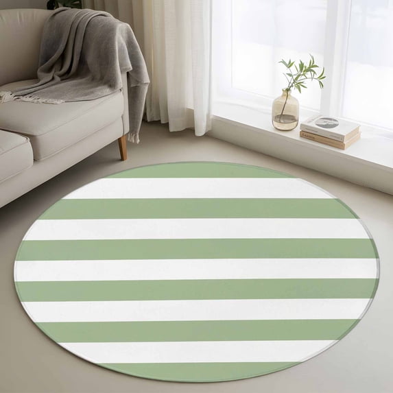 Round Rugs 3.3Ft, Sage Green Striped Round Area Rug Washable Indoor Throw Carpet, Farmhouse Sage Green Stripes Soft Non Slip Circle Rug for Laundry Room Patio Home Decor Aesthetic