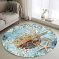 thumbnail image 1 of Round Rugs 3.3Ft, Sea Turtle Coastal Round Area Rug Washable Indoor Throw Carpet, Teal Nautical Starfish Botanical Soft Non Slip Circle Rug for Laundry Room Patio Home Decor Aesthetic, 1 of 8