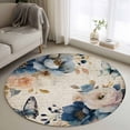thumbnail image 1 of Round Rugs 3.3Ft, Vintage Blue Floral Round Area Rug Washable Indoor Throw Carpet, Butterflies Watercolor Flower Tan Soft Non Slip Circle Rug for Laundry Room Patio Home Decor Aesthetic, 1 of 8