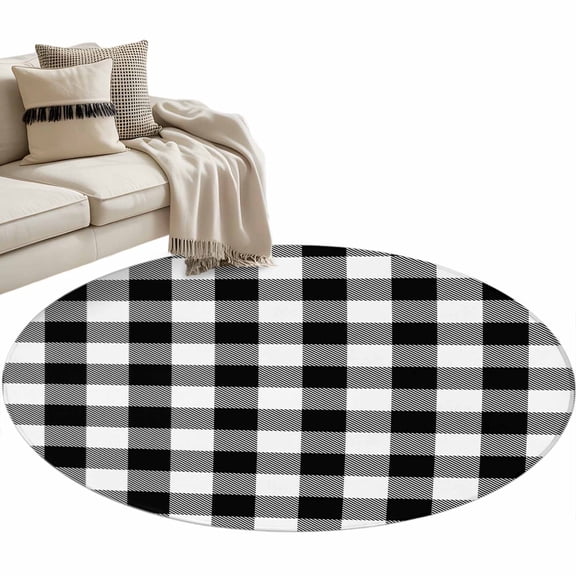 Round Rugs 3 Ft, Black White Plaid Non Slip Area Rugs for Kitchen Bedroom Entryway, Farmhouse Modern Art Checkered Washable Carpet Runner Rug Floor Mats for Bedroom Home Decor