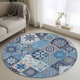 thumbnail image 1 of Round Rugs 3 Ft, Blue Boho Geometric Non Slip Area Rugs for Kitchen Bedroom Entryway, Ethnic Aztec Abstract Traditional Art Washable Carpet Runner Rug Floor Mats for Bedroom Home Decor, 1 of 8