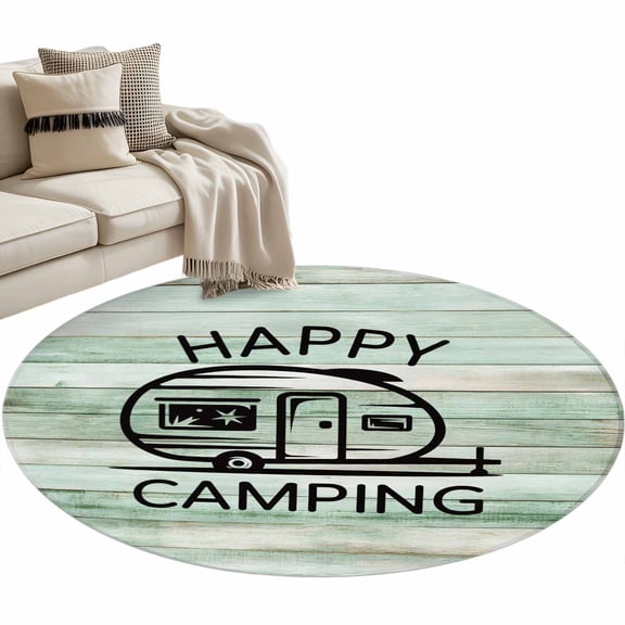Round Rugs 3 Ft, Camping Car Non Slip Area Rugs for Kitchen Bedroom Entryway, Farmhouse Cabin Retro Green Wooden Grain Washable Carpet Runner Rug Floor Mats for Bedroom Home Decor