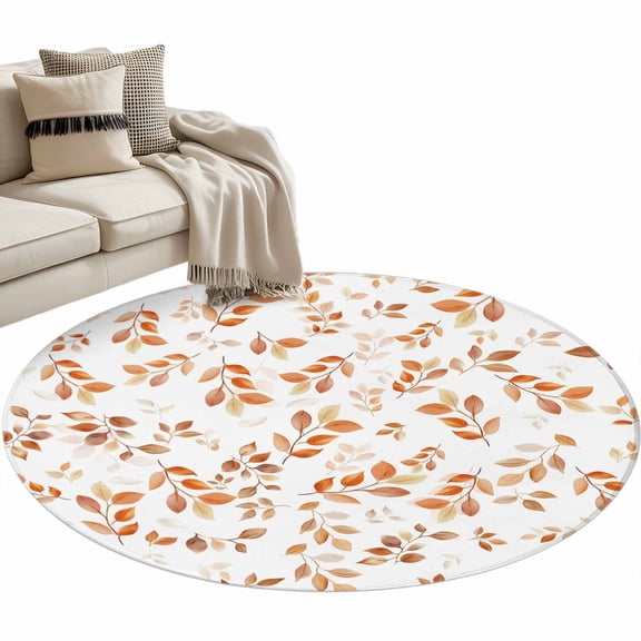 Round Rugs 3 Ft, Fall Leaf Non Slip Area Rugs for Kitchen Bedroom Entryway, Retro Autumn Tree Branch Ombre Orange Washable Carpet Runner Rug Floor Mats for Bedroom Home Decor