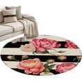 thumbnail image 1 of Round Rugs 3 Ft, Flower Stripes Non Slip Area Rugs for Kitchen Bedroom Entryway, Black White Geometric Pink Rose Floral Washable Carpet Runner Rug Floor Mats for Bedroom Home Decor, 1 of 9