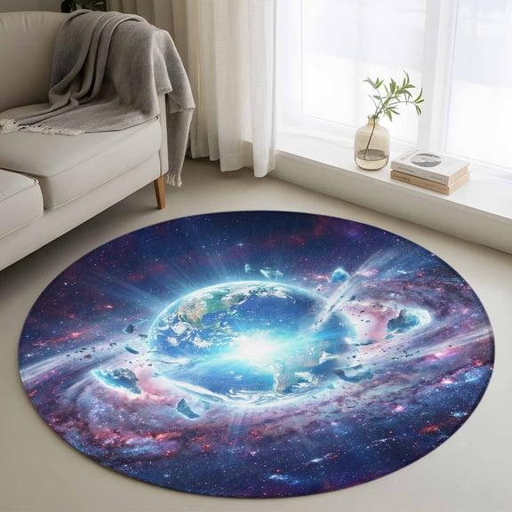 Round Rugs 3 Ft, Global Explosion Non Slip Area Rugs for Kitchen Bedroom Entryway, Modern Abstract Art Galaxy Universe Washable Carpet Runner Rug Floor Mats for Bedroom Home Decor