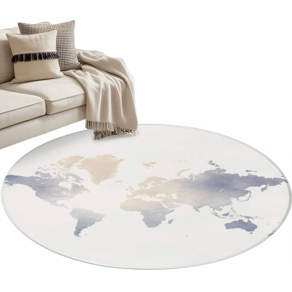 Round Rugs 3 Ft, Gray Beige Map Non Slip Area Rugs for Kitchen Bedroom Entryway, Farmhouse Ombre Abstract Illustration Art Washable Carpet Runner Rug Floor Mats for Bedroom Home Decor