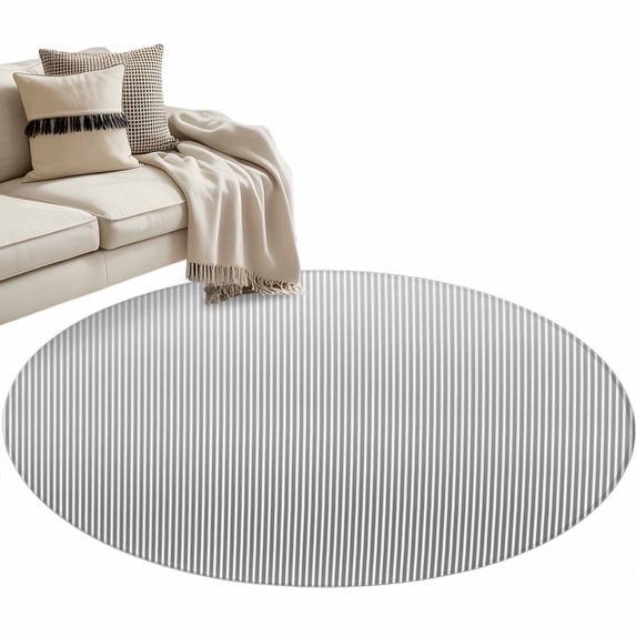 Round Rugs 3 Ft, Gray Striped Non Slip Area Rugs for Kitchen Bedroom Entryway, Modern Minimalist Vertical Stripes Lines Washable Carpet Runner Rug Floor Mats for Bedroom Home Decor
