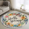thumbnail image 1 of Round Rugs 3 Ft, Hello Spring Non Slip Area Rugs for Kitchen Bedroom Entryway, Farmhouse Floral Eucalyptus Wood Plaid Burlap Washable Carpet Runner Rug Floor Mats for Bedroom Home Decor, 1 of 8