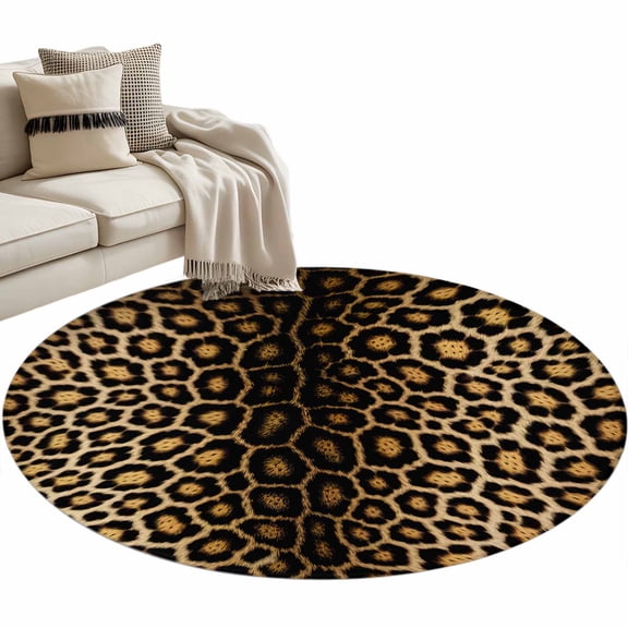 Round Rugs 3 Ft, Leopard Print Non Slip Area Rugs for Kitchen Bedroom Entryway, Farmhouse Gradient Animals Texture Washable Carpet Runner Rug Floor Mats for Bedroom Home Decor