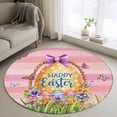 thumbnail image 1 of Round Rugs 3 Ft, Pink Happy Easter Non Slip Area Rugs for Kitchen Bedroom Entryway, Spring Easter Eggs Floral Wooden Washable Carpet Runner Rug Floor Mats for Bedroom Home Decor, 1 of 8