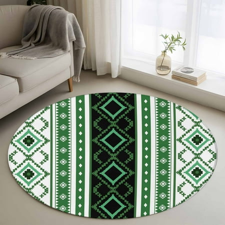 Round Rugs 3 Ft, Sage Green Boho Non Slip Area Rugs for Kitchen Bedroom Entryway, Vintage Abstract Art Ethnic Tribe Washable Carpet Runner Rug Floor Mats for Bedroom Home Decor