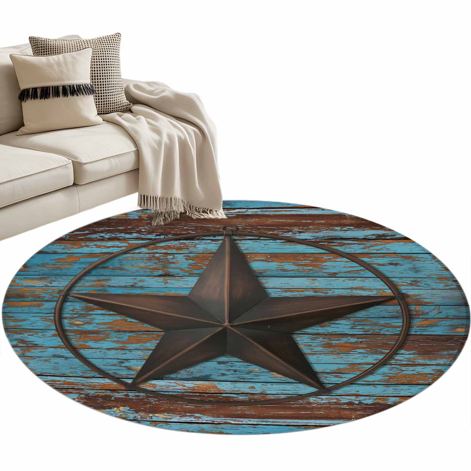 Round Rugs 3 Ft, Texas Star Brown Non Slip Area Rugs for Kitchen ...