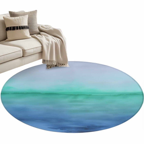 Round Rugs 3 Ft, Turquoise Blue Gray Non Slip Area Rugs for Kitchen Bedroom Entryway, Vintage Minimalist Ombre Abstract Washable Carpet Runner Rug Floor Mats for Bedroom Home Decor