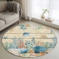 thumbnail image 1 of Round Rugs 3 Ft, Vintage Beige Coastal Non Slip Area Rugs for Kitchen Bedroom Entryway, Summer Beach Starfish Shell Coral Nautical Washable Carpet Runner Rug Floor Mats for Bedroom Home Decor, 1 of 8