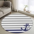 thumbnail image 1 of Round Rugs 3Ft, Anchor Gray Round Area Rug Washable Indoor Throw Carpet, Modern Navy Blue White Striped Nautical Small Non Slip Circle Rug for Bedroom Living Room Home Decor Aesthetic, 1 of 8