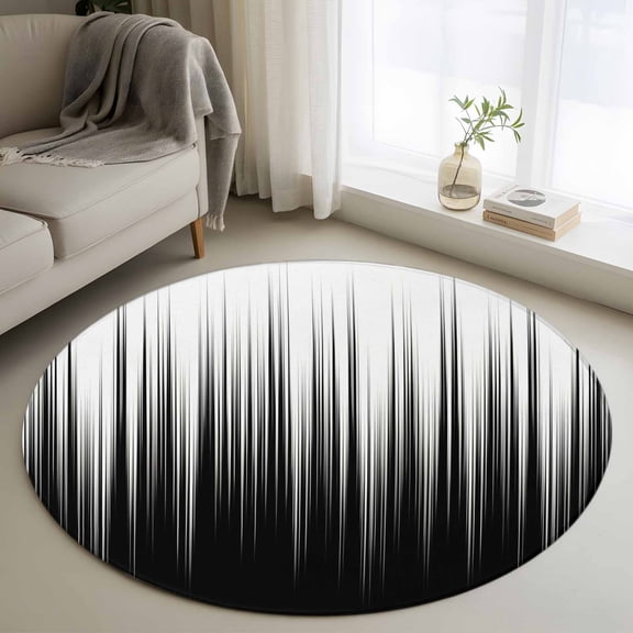 Round Rugs 3Ft, Black White Round Area Rug Washable Indoor Throw Carpet, Modern Geometric Abstract Gradient Striped Small Non Slip Circle Rug for Bedroom Living Room Home Decor Aesthetic