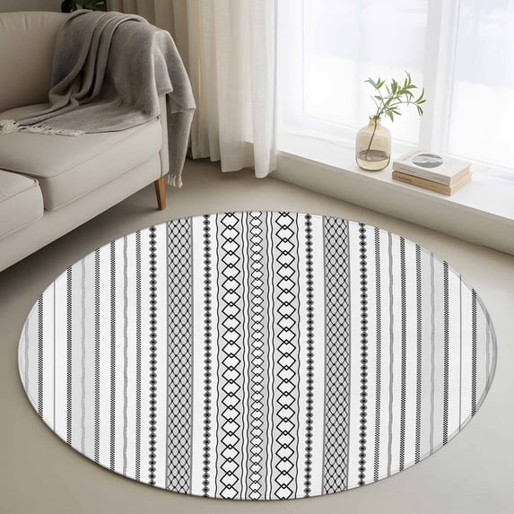 Round Rugs 3Ft, Black White Striped Round Area Rug Washable Indoor Throw Carpet, Modern Farmhouse Geometric Small Non Slip Circle Rug for Bedroom Living Room Home Decor Aesthetic